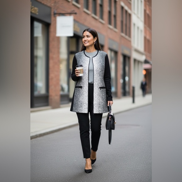 Chico's Black and white Knit Cardigan 100% Wool - Picture 3 of 9